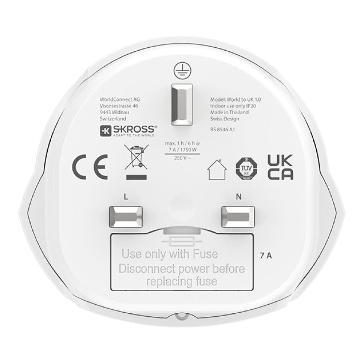 Skross 7A World to UK Adapter Plug 1.500225-E