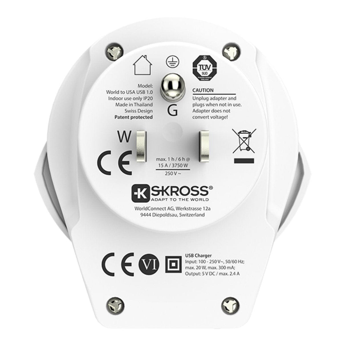 Skross World to USA USB Adapter Plug 1.500268-E