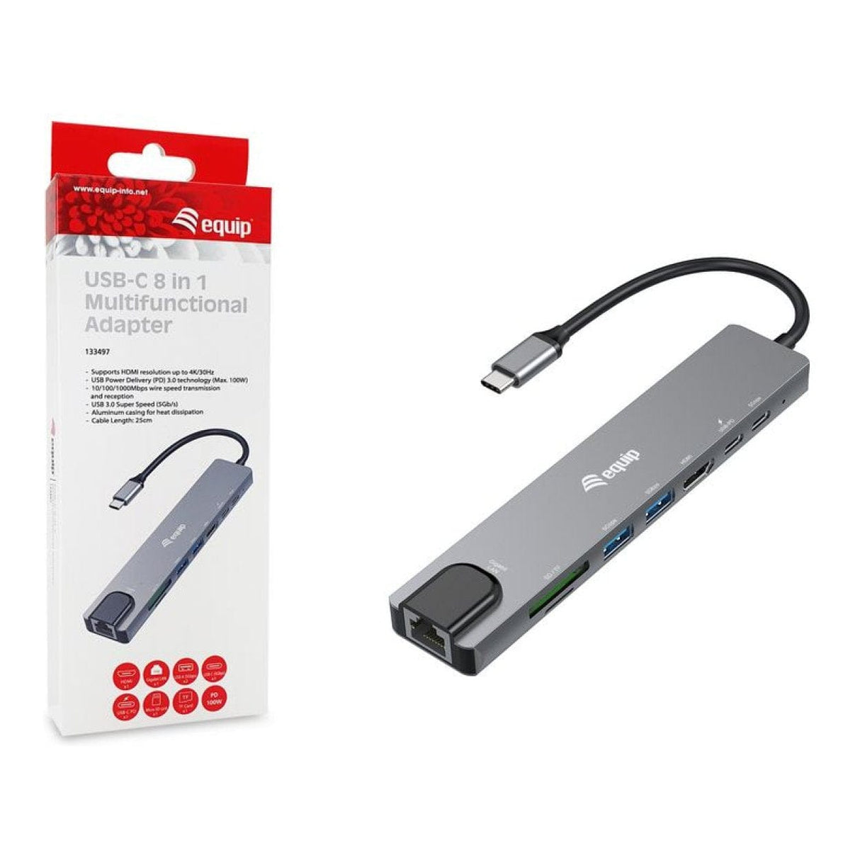 Equip 8-in-1 Multifunctional USB-C 4K HDMI Adapter 133497
