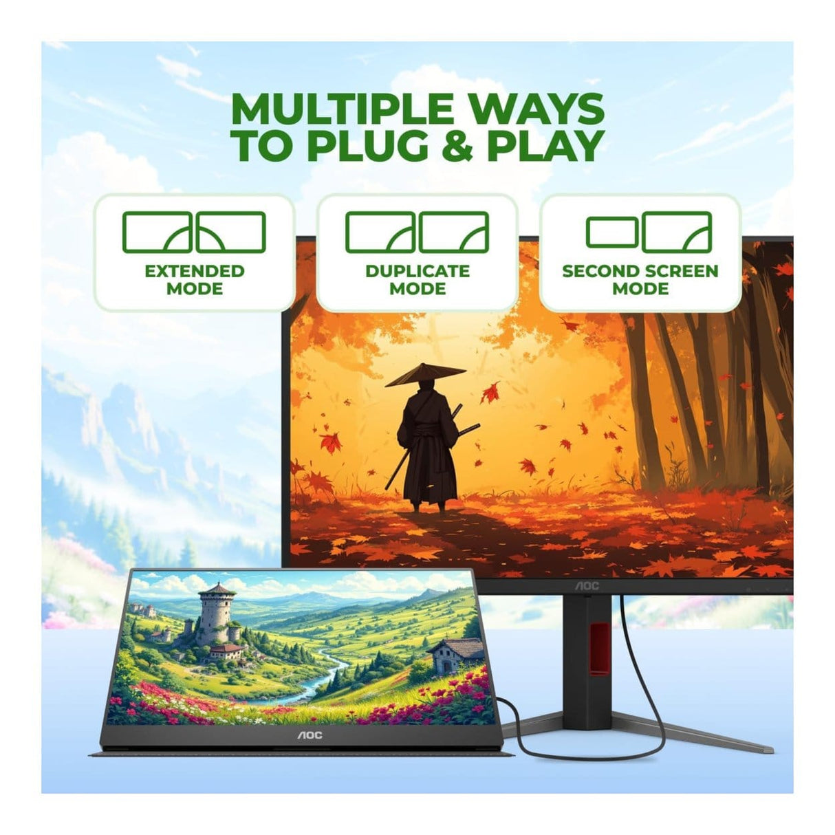 AOC 16T20 15.6-inch FHD 1920 x 1080p 16:9 60Hz 20ms LED IPS Portable Monitor