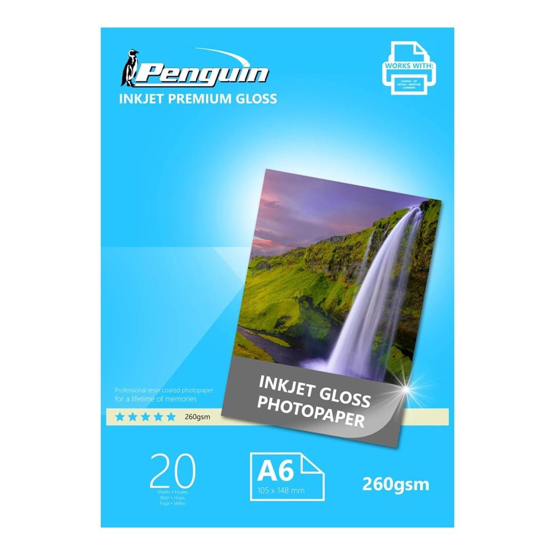 Penguin Inkjet A6 Gloss Photo Paper 260g 20-sheets 17402026
