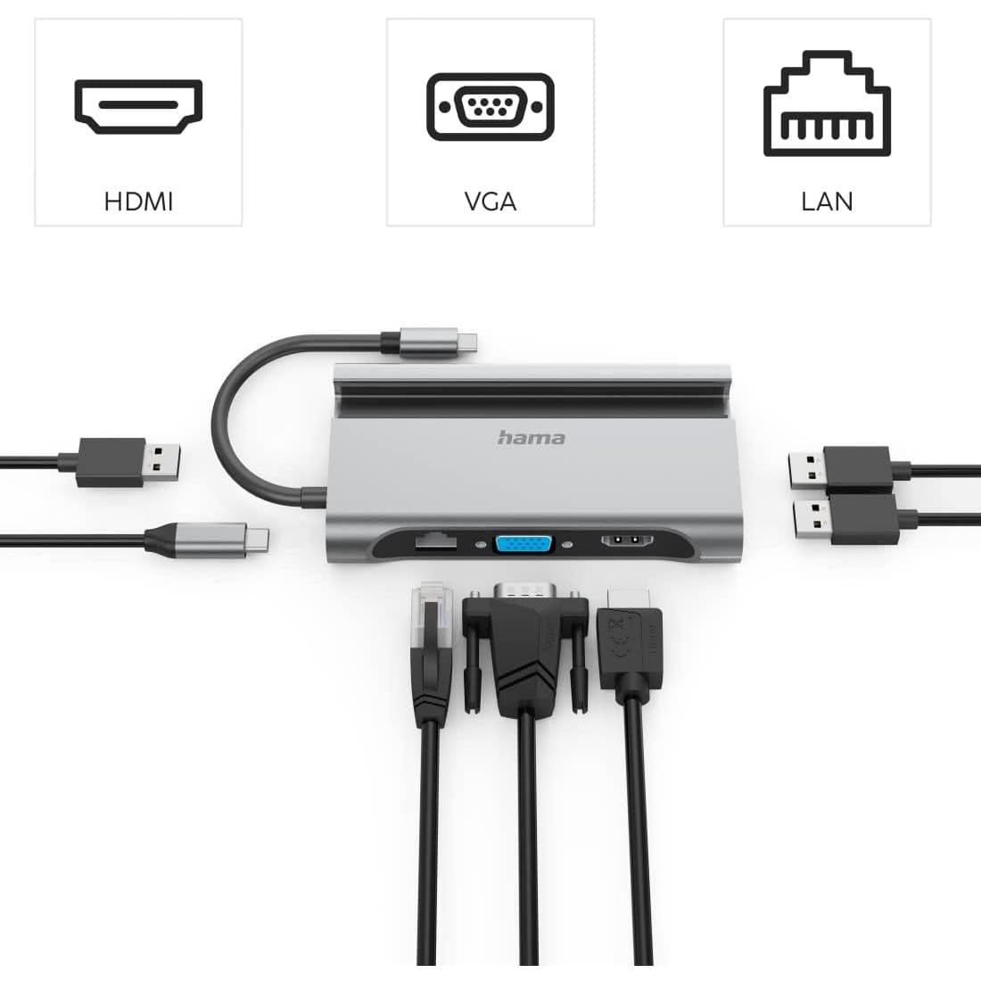 Hama USB 3.2 Gen 1 Type-C Anthracite Notebook Dock/Port Replicator Grey 200102