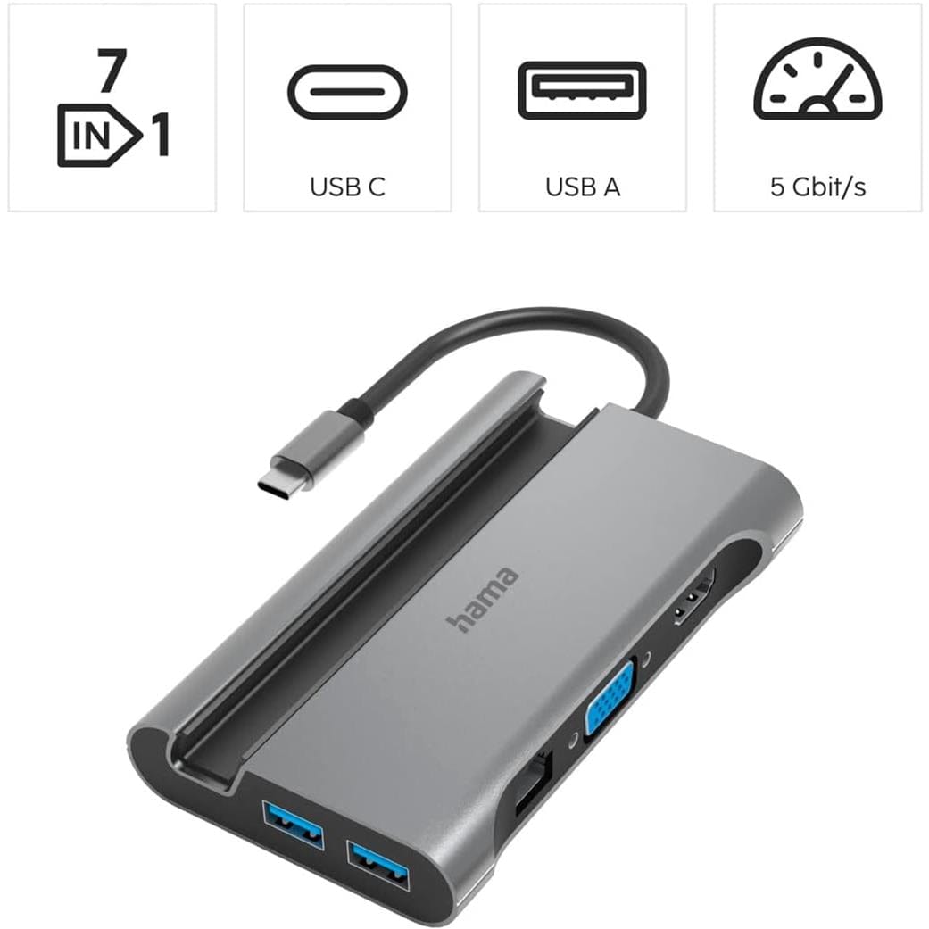 Hama USB 3.2 Gen 1 Type-C Anthracite Notebook Dock/Port Replicator Grey 200102