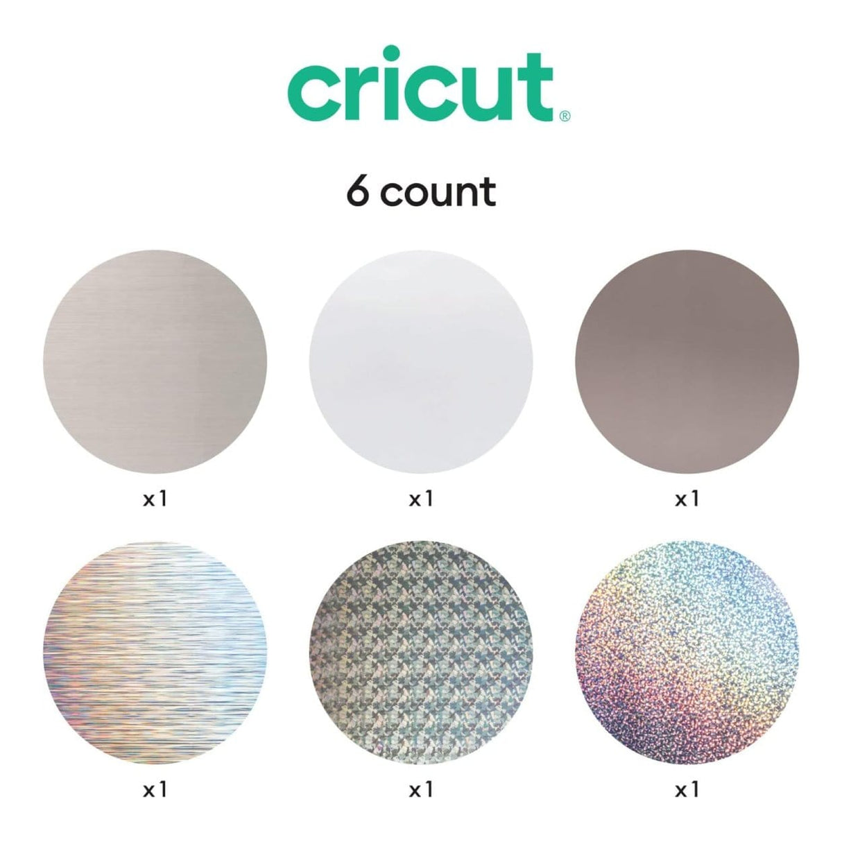 Cricut Holographic Permanent Vinyl 30.5x30.5cm 6-sheet Silver Sampler 2009604