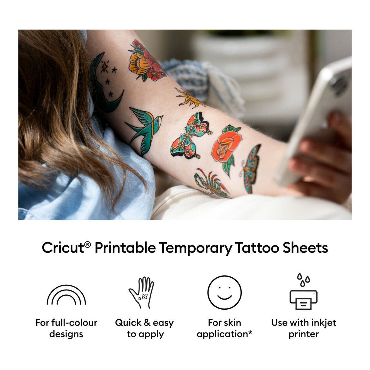 Cricut Printable Temporary Tattoo Sheets A4 21.6x 7.9cm 8-sheet Transparent 2012652