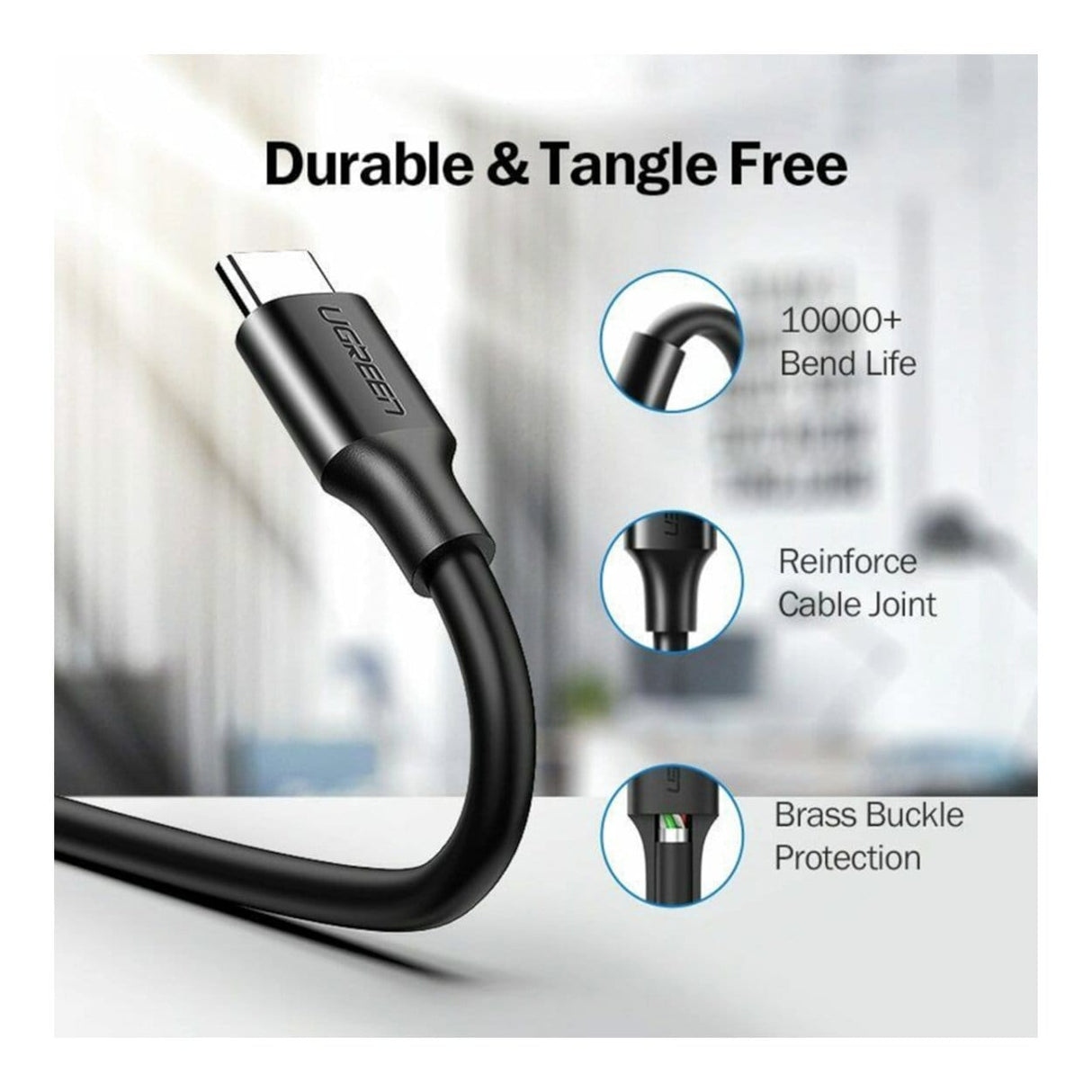 Ugreen 1.5m USB-C to USB-A 3.0 Fast Charging Cable Black 20883