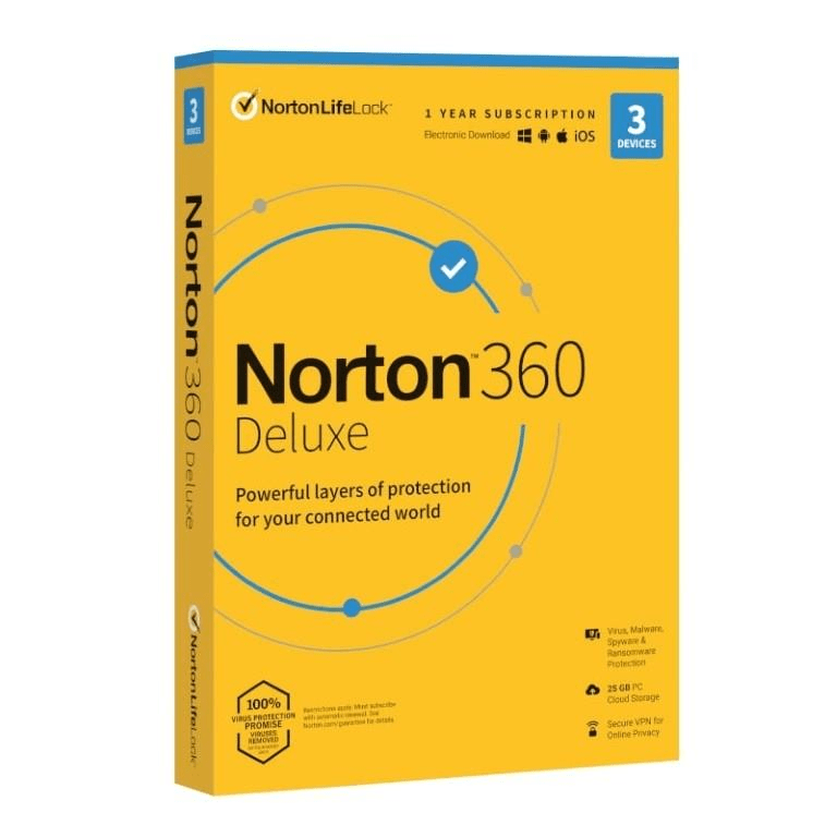 Symantec Norton 360 Deluxe 25GB AF 1-User 3-Device 1-Year 21428013