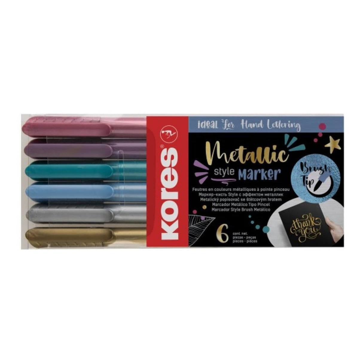 Kores Metallic Style Brush Tip Markers 6-pack 21461