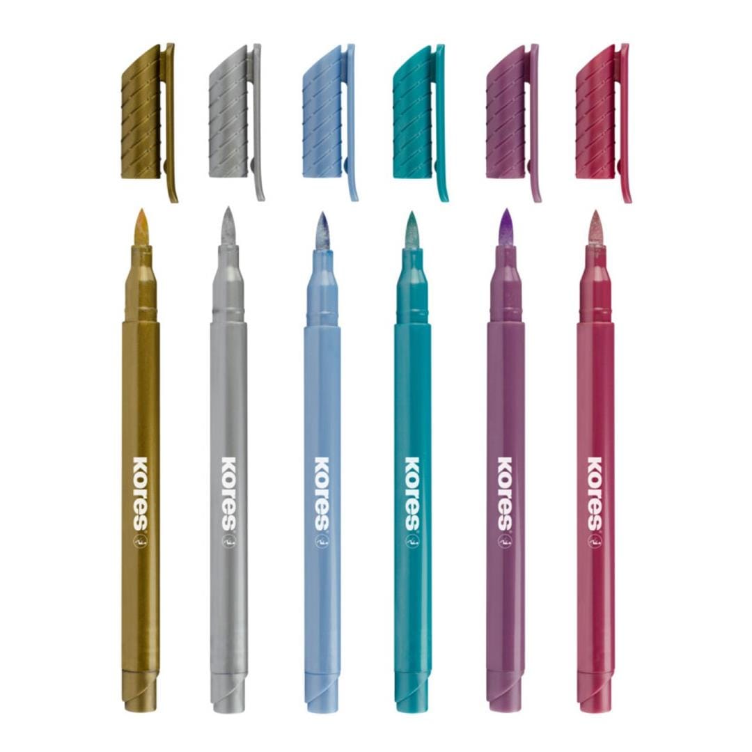 Kores Metallic Style Brush Tip Markers 6-pack 21461