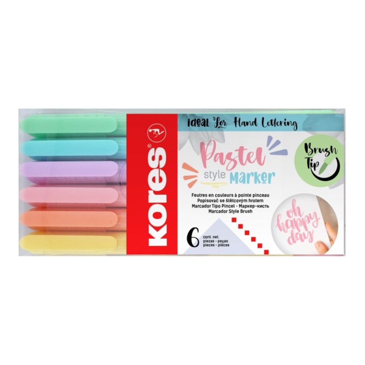 Kores Pastel Style Brush Tip Markers 6-pack 21462