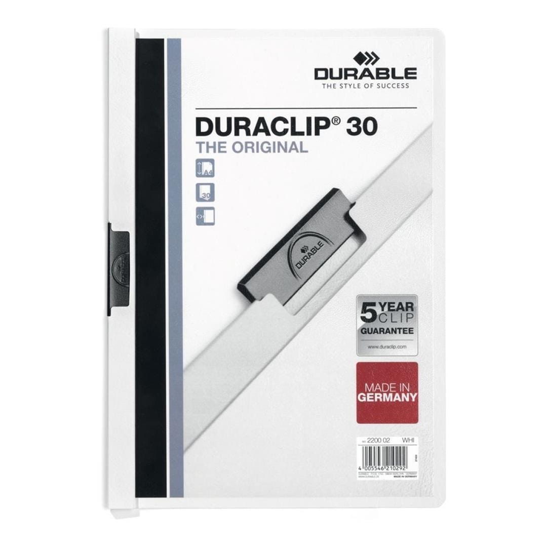 Durable DURACLIP 30 A4 30-sheet Document Metal Clip Folder 25-pack White 220002