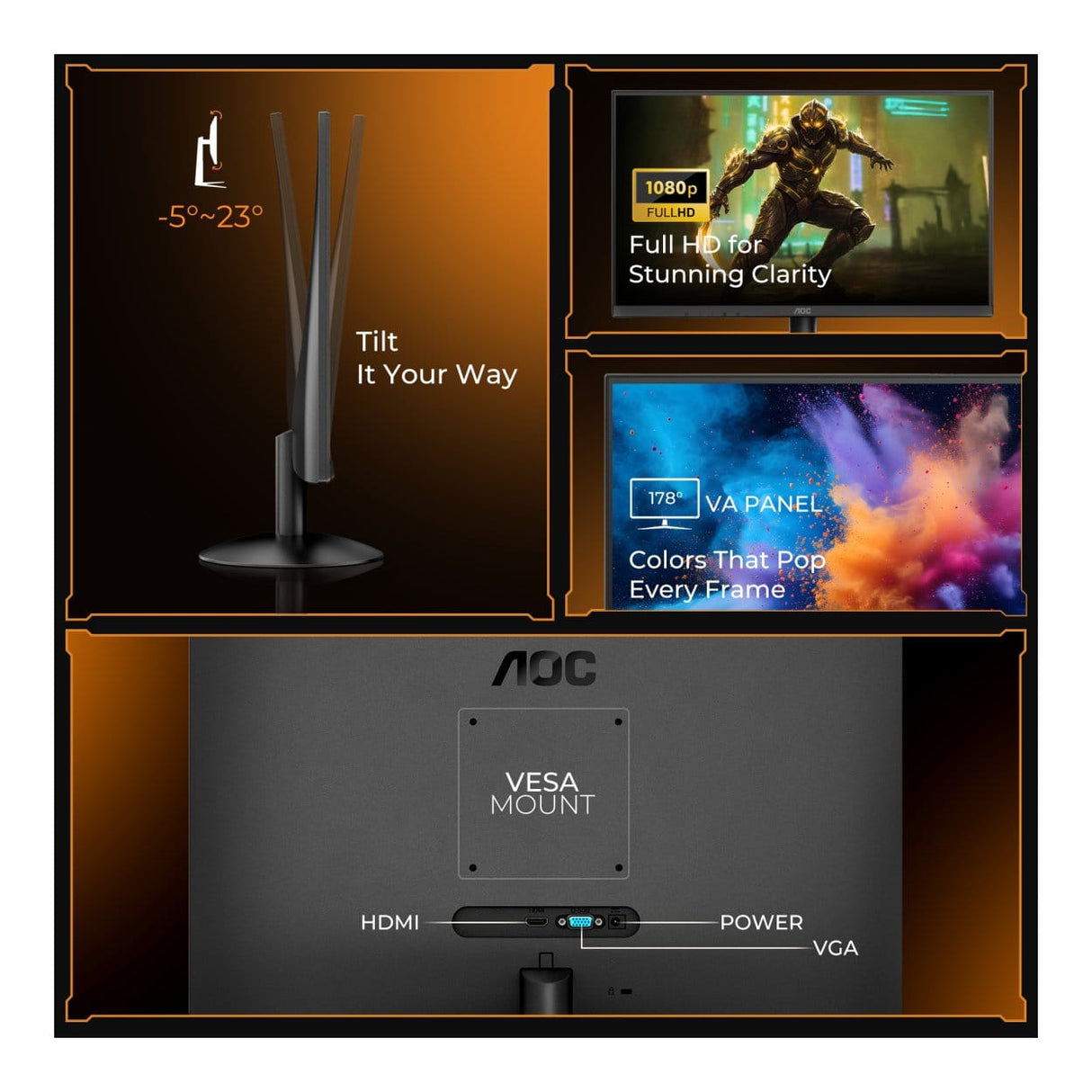 AOC 24B30HM2 23.8-inch 1920 x 1080p FHD 16:9 100Hz 1ms LED VA Monitor