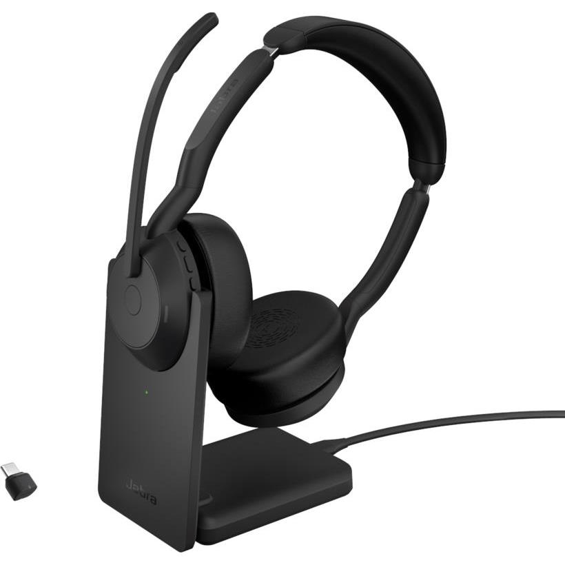 Jabra Evolve2 55 Wireless USB C Stereo Headset With Stand Black 25599 jabra-evolve2-55-wireless-usb-c-stereo-headset-with-stand-black-25599