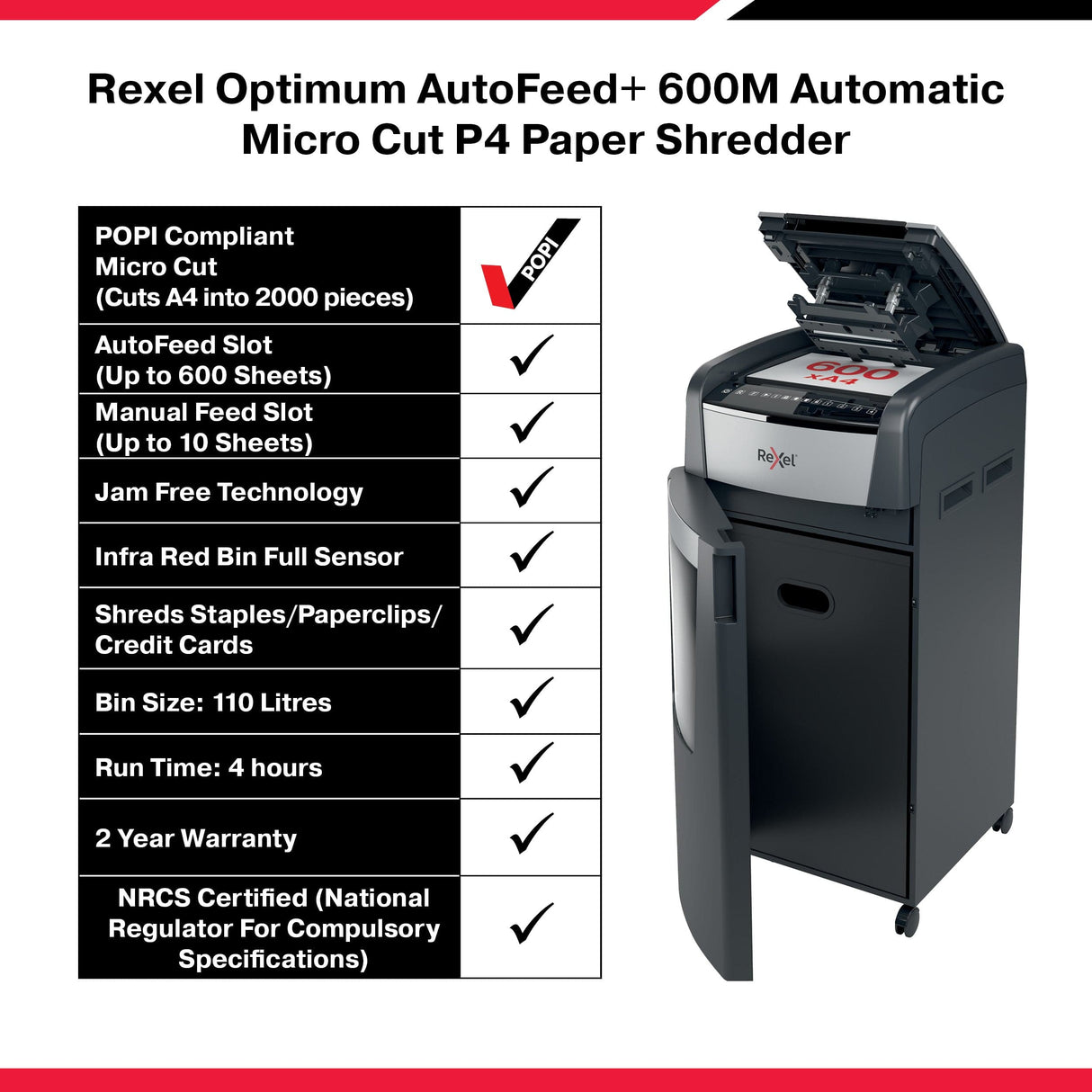 Rexel Optimum AutoFeed+ 600M P5 Micro Cut Paper Shredder