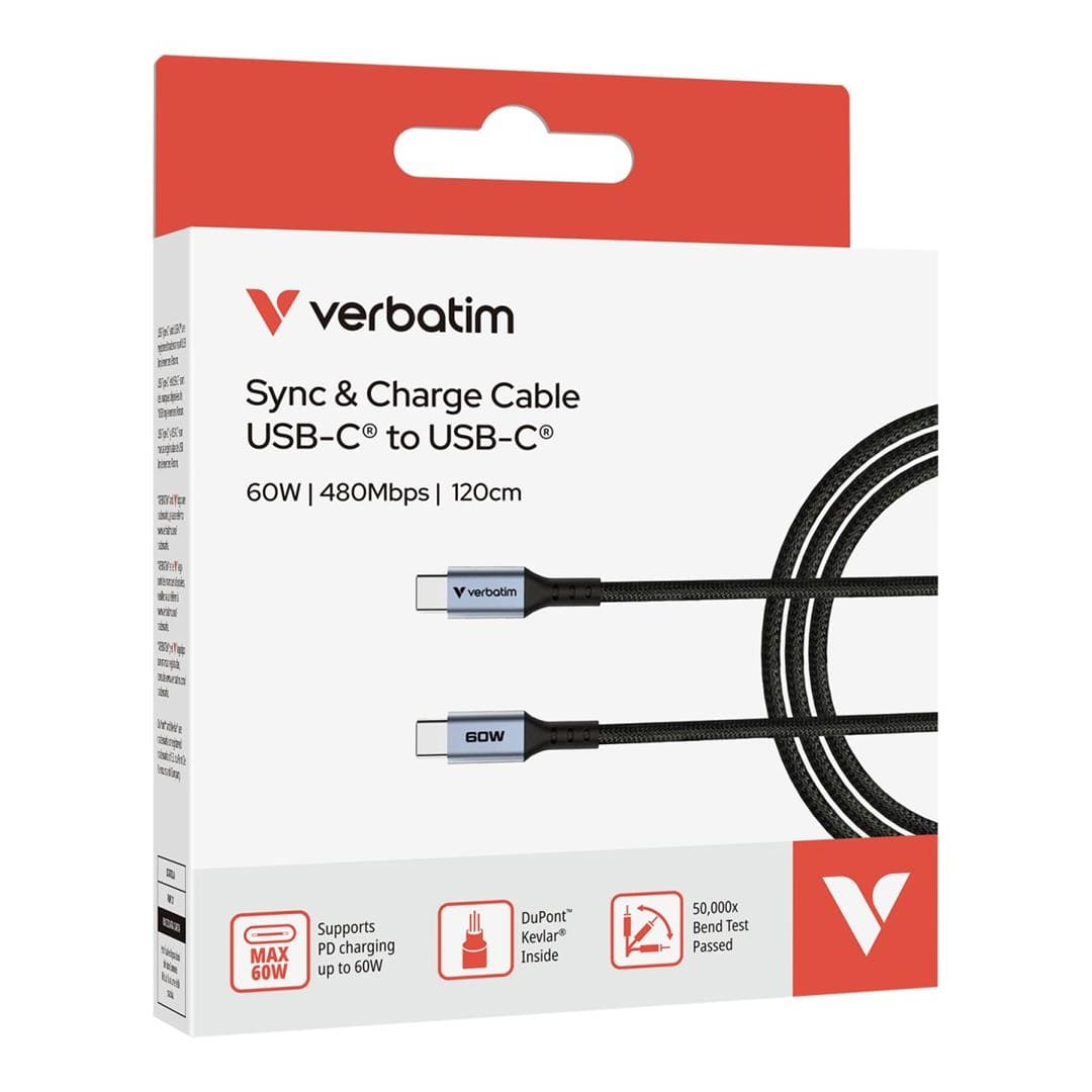 Verbatim 1.2m USB-C to USB-C 60W Sync & Charge Cable Black 31845