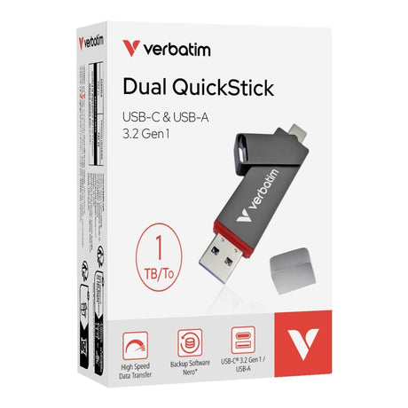 Verbatim Dual QuickStick 1TB USB Flash Drive Grey 32043
