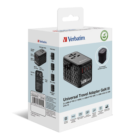 Verbatim UTA-10 140W GaN III Universal Travel Adapter 32125