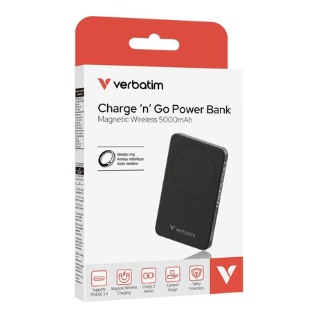 Verbatim Charge n Go Essentials 5000mAh Magnetic Wireless Powerbank Black 32225