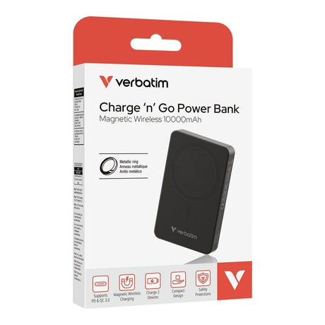 Verbatim Charge n Go Essentials 10000mAh Magnetic Wireless Powerbank Black 32227