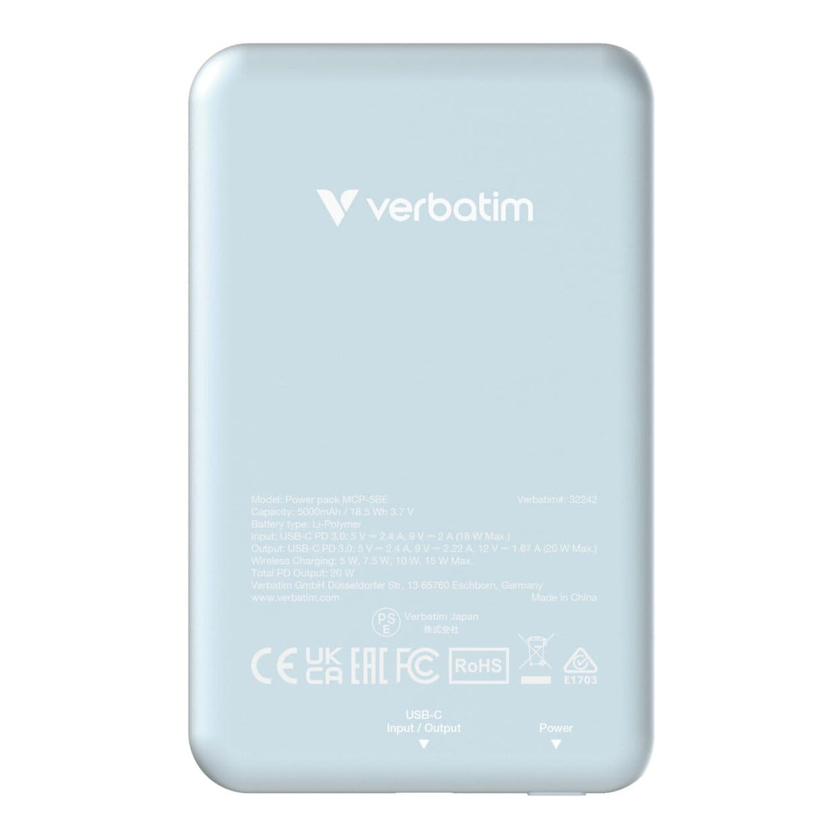 Verbatim 5000mAh Charge n Go Magnetic Wireless Power Bank Blue 32242