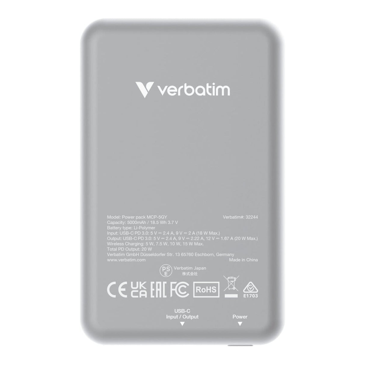 Verbatim 5000mAh Charge n Go Magnetic Wireless Power Bank Grey 32244