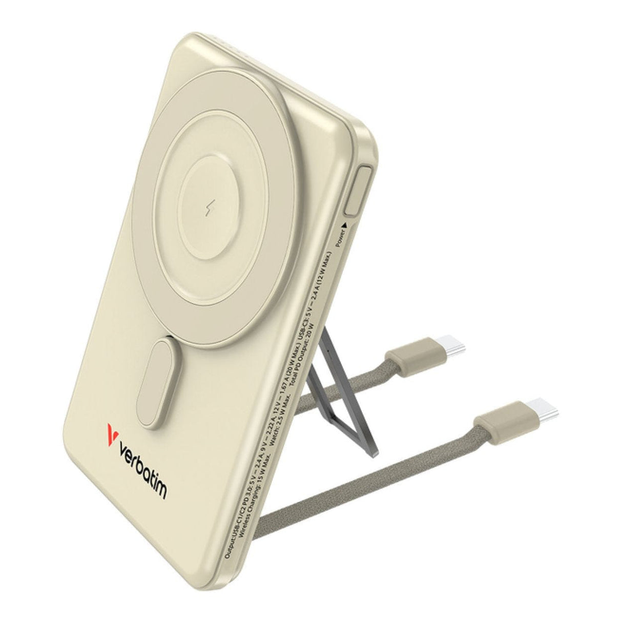 Verbatim 5,000mAh Charge n Go Two Cable Magnetic Wireless Charging Power Bank Gold 32253