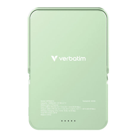 Verbatim Charge n Go 10,000mAh Magnetic Wireless Charging Power Bank Glass with Stand Green 32259