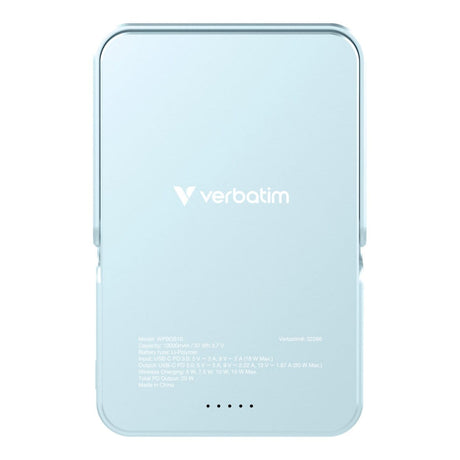 Verbatim Charge n Go 10,000mAh Magnetic Wireless Charging Power Bank Glass with Stand Blue 32266