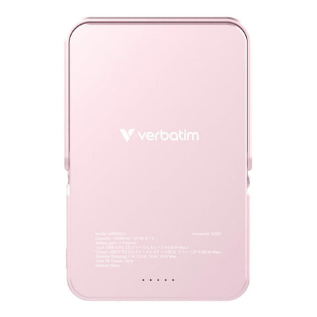 Verbatim Charge n Go 10,000mAh Magnetic Wireless Charging Power Bank Glass with Stand Pink 32267