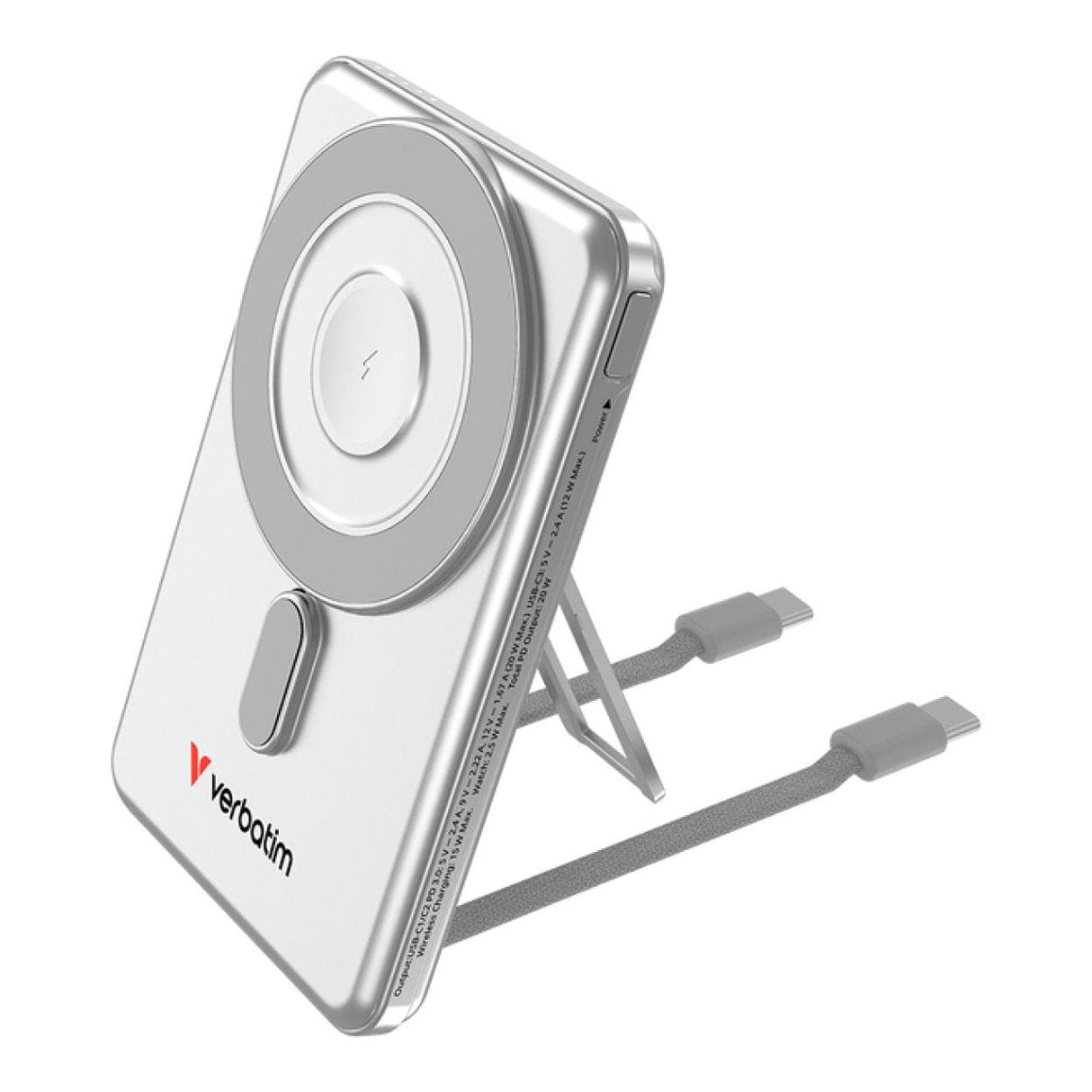 Verbatim 5,000mAh Charge n Go Two Cable Magnetic Wireless Charging Power Bank Silver 32276