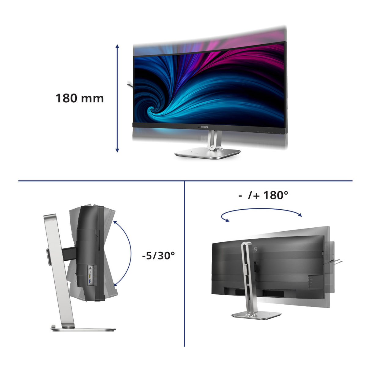 Philips 34B2U5900C 34-inch 5120 x 2160p WUHD 21:9 120Hz 2ms LED VA USB-C Hub Curved Monitor