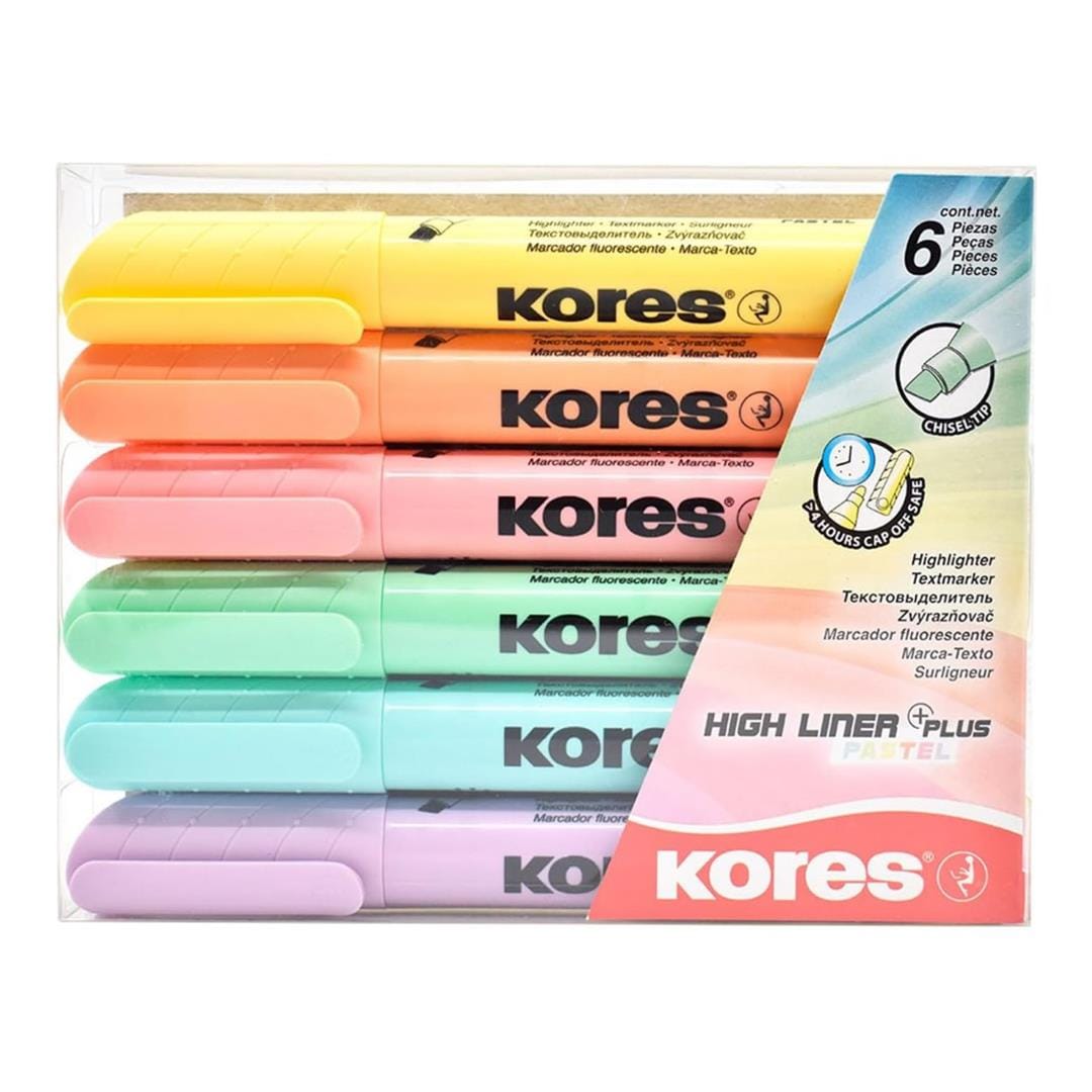 Kores Highliner Plus Chisel Tip Round Barrel 6-pack Pastel 36060
