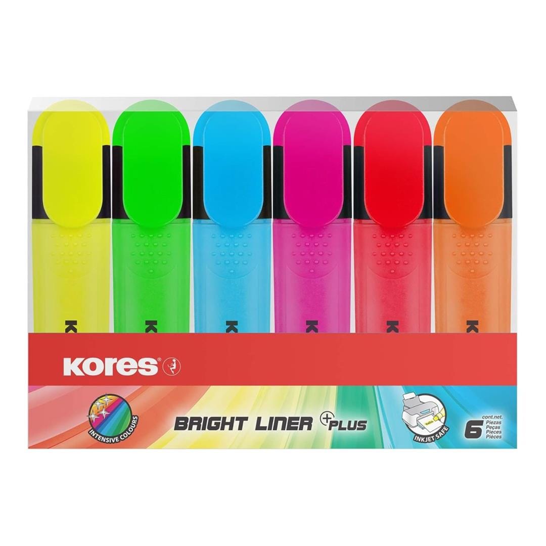 Kores Bright Liner Plus Chisel Tip 6-pack Neon 36160