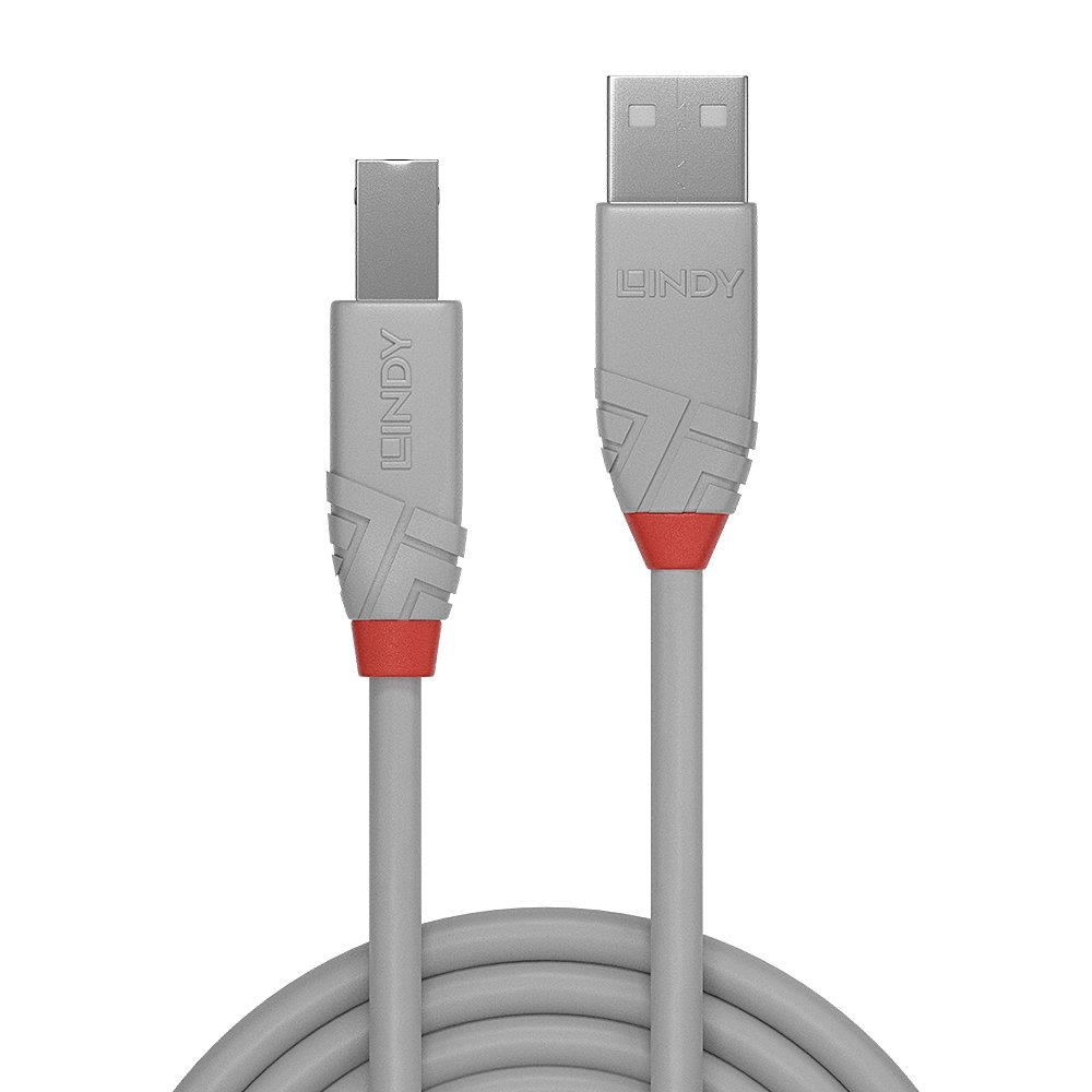 Lindy Anthra Line 5m USB 2.0 Type A to B Cable Grey 36681