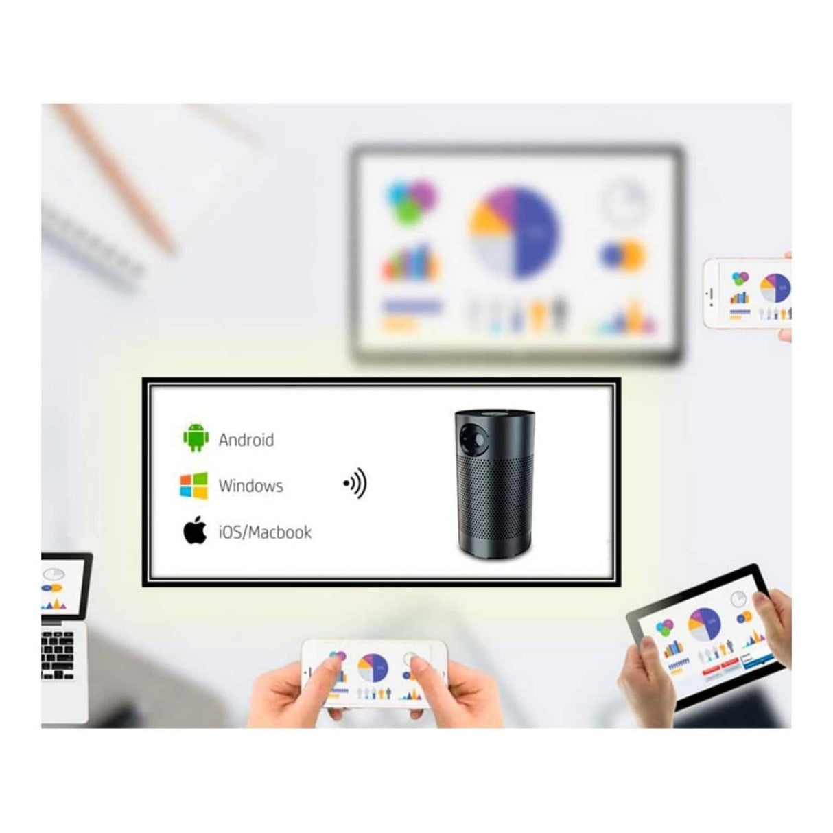 HP MP250 WVGA 120 ANSI Lumens DLP Smart Mobile Projector 3A3B6AA