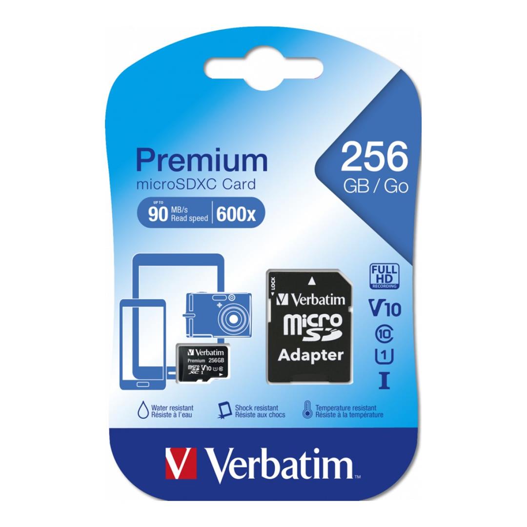 Verbatim Premium U1 256GB microSDXC UHS-I Class 10 Memory Card with Adapter 44087