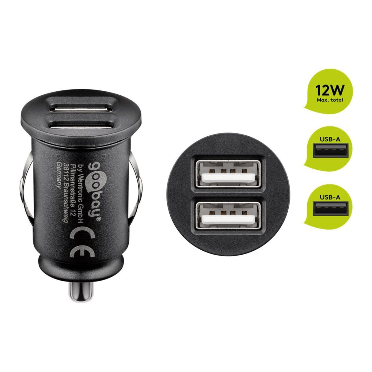 Goobay 12W Dual-USB Car Charger Black 44177