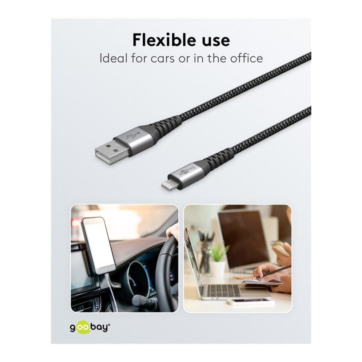 Goobay 1m USB-A to Lightning Textile Charging Cable with Metal Plugs 49268