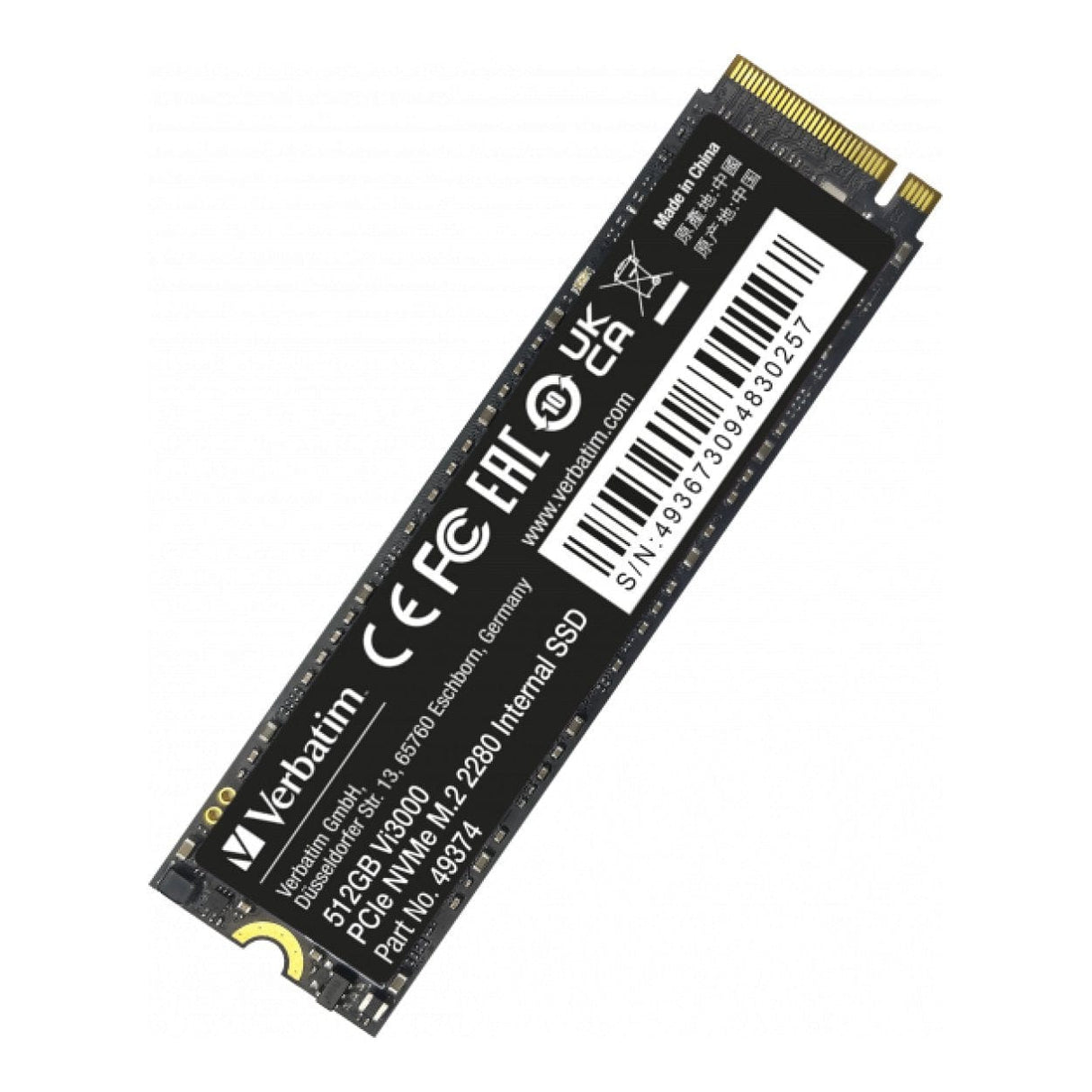 Verbatim Vi3000 512GB M.2 2280 PCIe Gen 3x4 NVMe Internal SSD 49374
