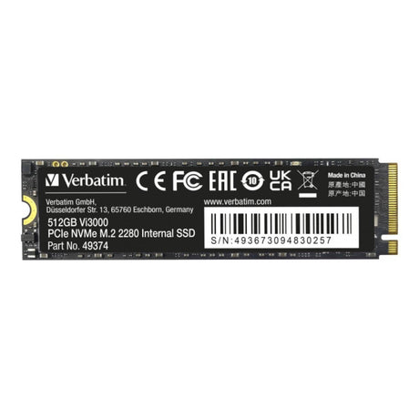 Verbatim Vi3000 512GB M.2 2280 PCIe Gen 3x4 NVMe Internal SSD 49374
