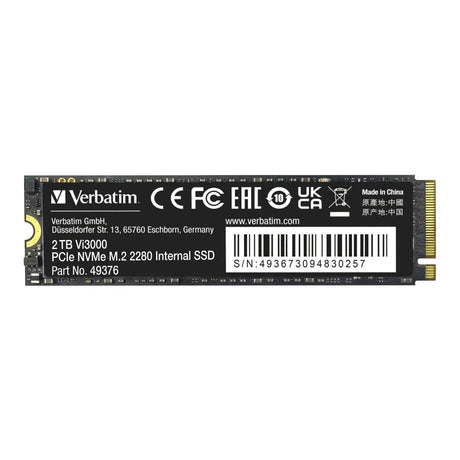 Verbatim Vi3000 2TB M.2 2280 PCIe Gen 3x4 NVMe Internal SSD 49376
