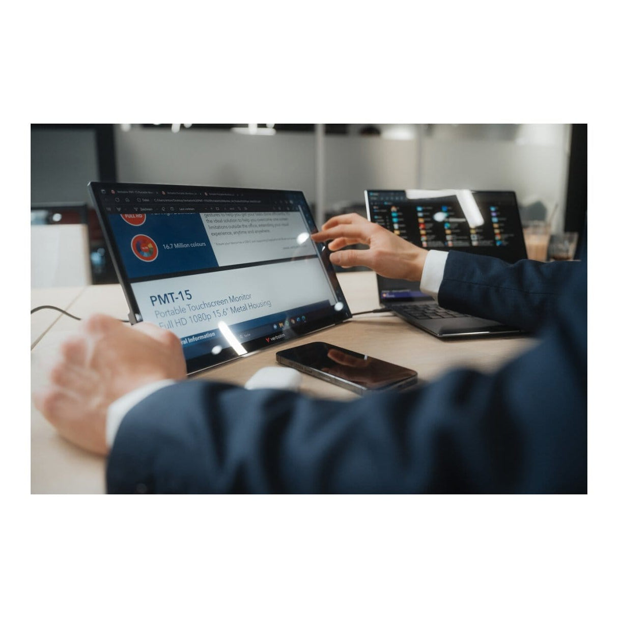 Verbatim PMT-15 15.6-inch 1920 x 1080p FHD Touchscreen 16:9 6ms IPS LCD Portable Monitor 49592