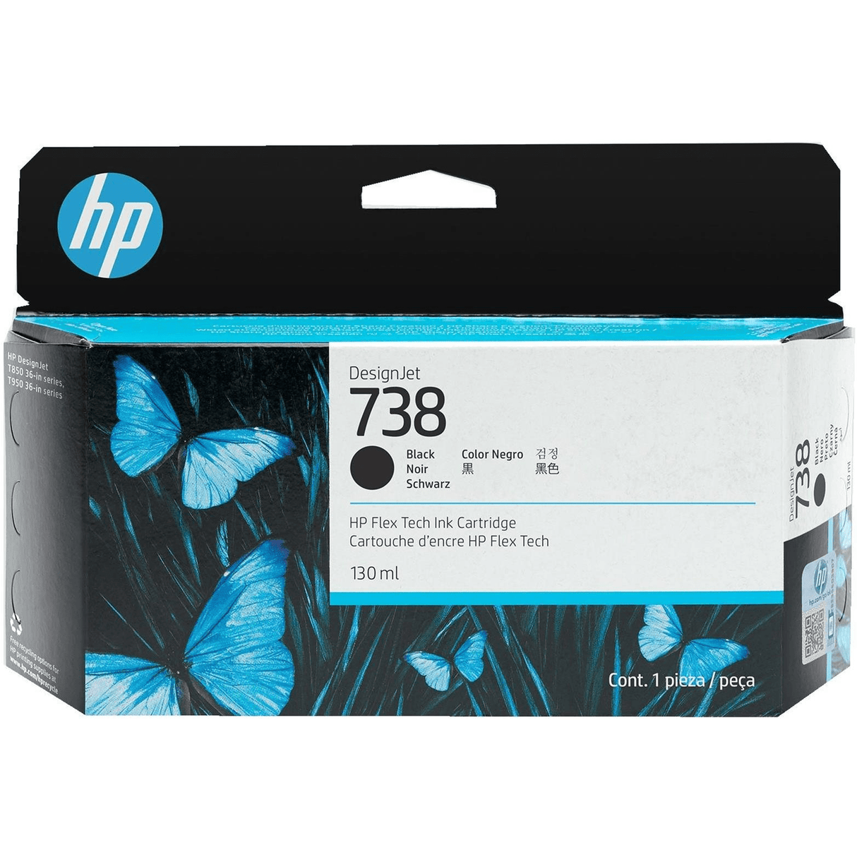 HP 738 Black Printer Ink Cartridge Original 498N4A Single-pack 498N4A