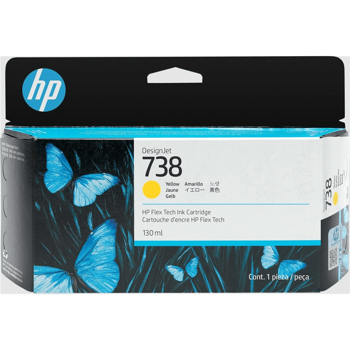 HP 738 Yellow Printer Ink Cartridge Original 498N7A Single-pack 498N7A