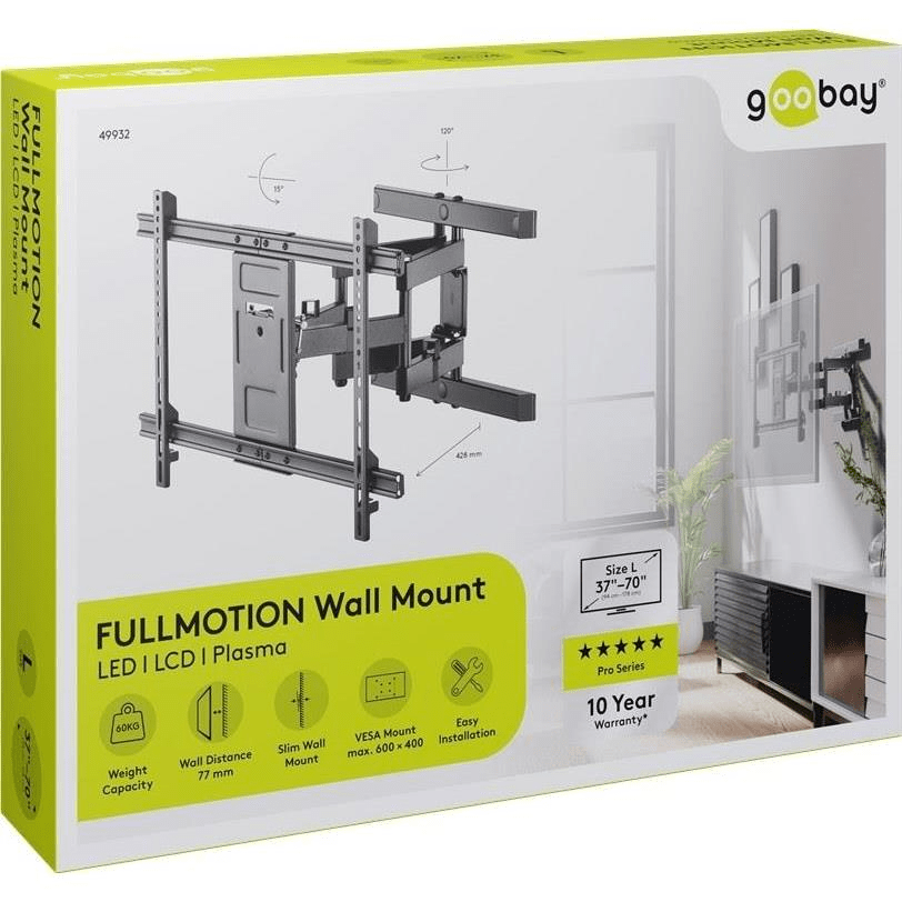 Goobay 49732 muurbeugel 65 inch extra platte houder voor grote tv's van 37 tot 70 inch tot 35 kg max. VESA 600x400