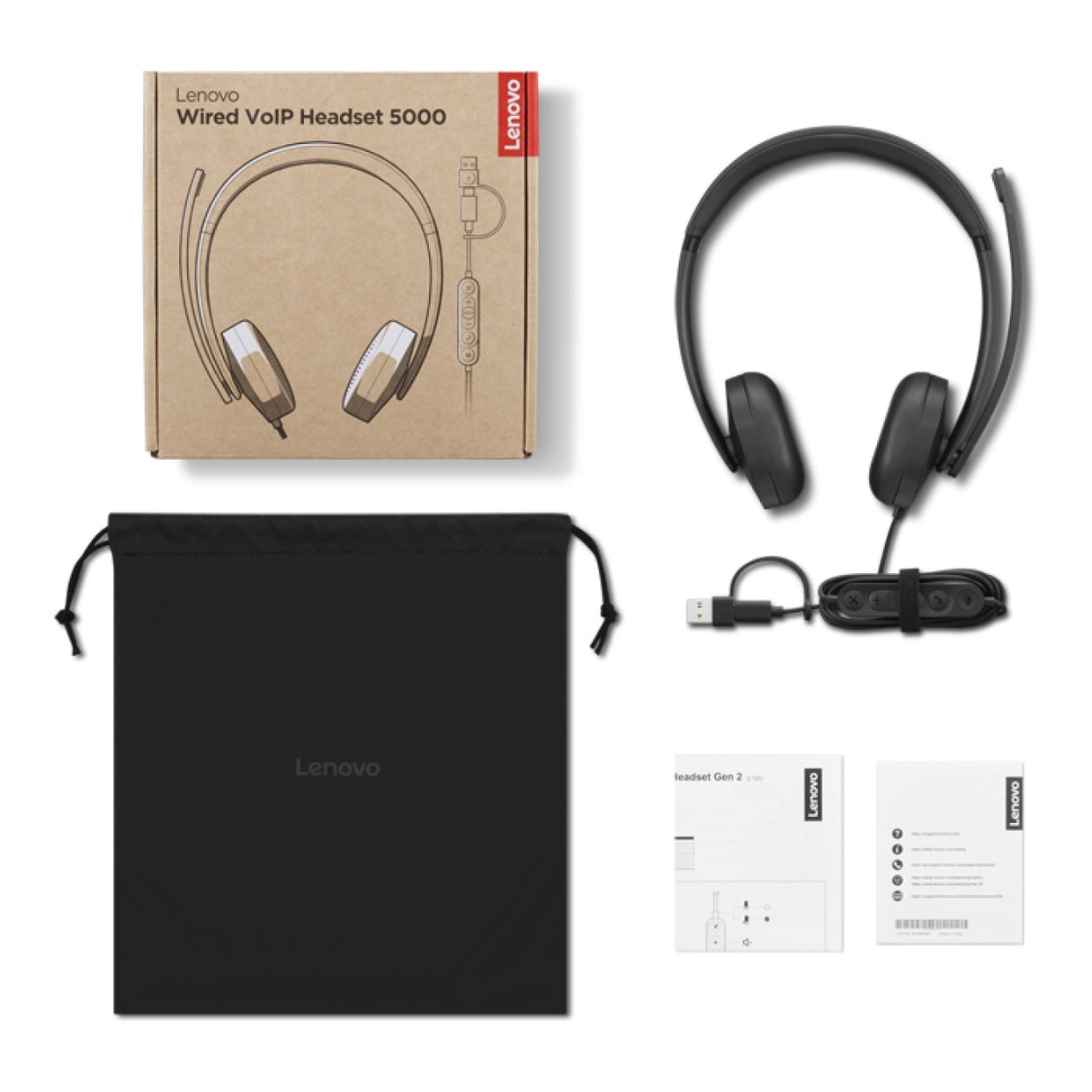 Lenovo USB-C Wired VoIP Headset 5000 for Teams Black 4XD1R88995
