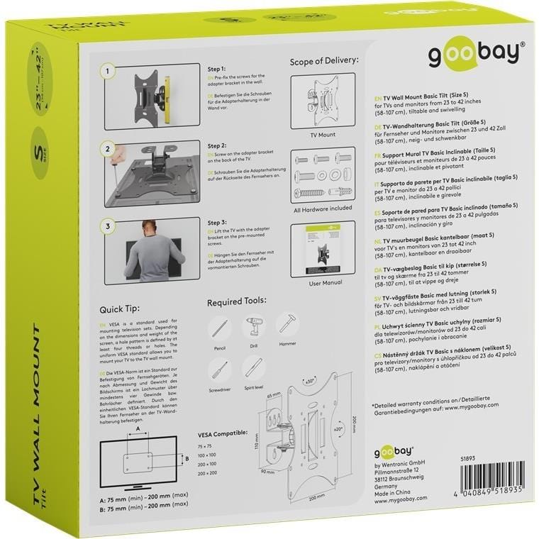 Goobay 23 to 42-inch Basic Tilt TV Wall Mount 51893