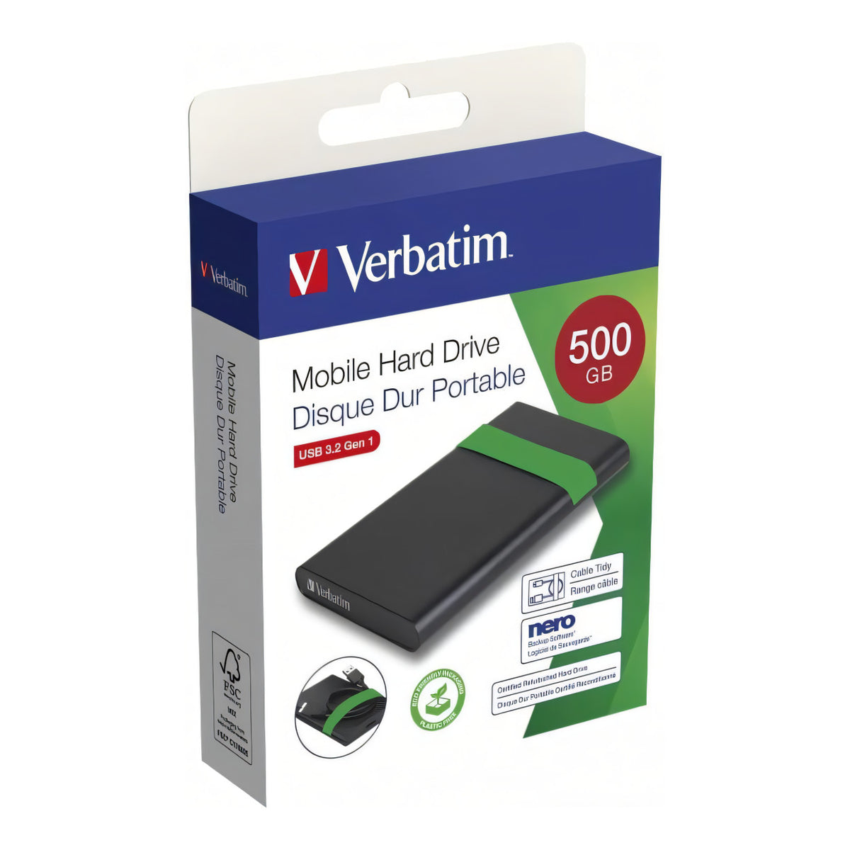 Verbatim 500GB USB Certified Refurbish Portable Black External Hard Drive 53111
