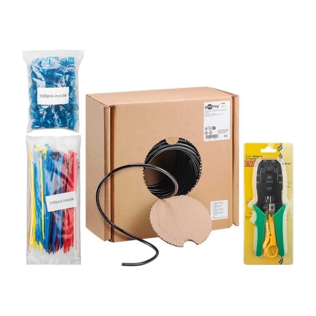 Goobay 100m CAT6 Outdoor CU Solid PE U/UTP Network Cable Set 55440