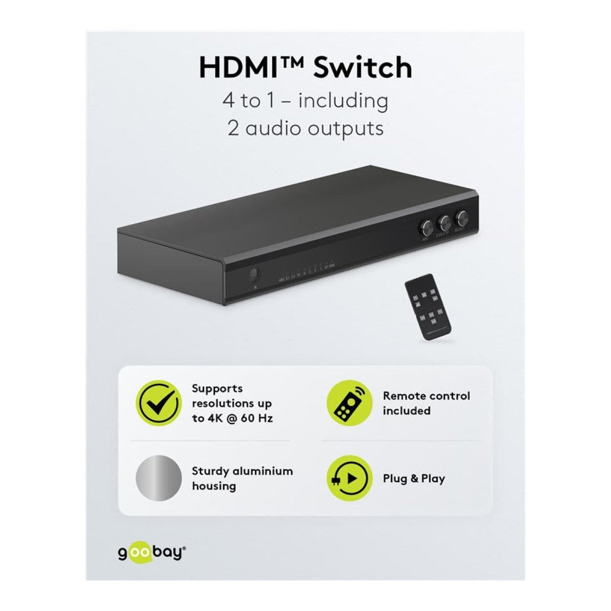 Goobay 4K 60Hz 4-to-1 with Audio Output HDMI Switch 58490